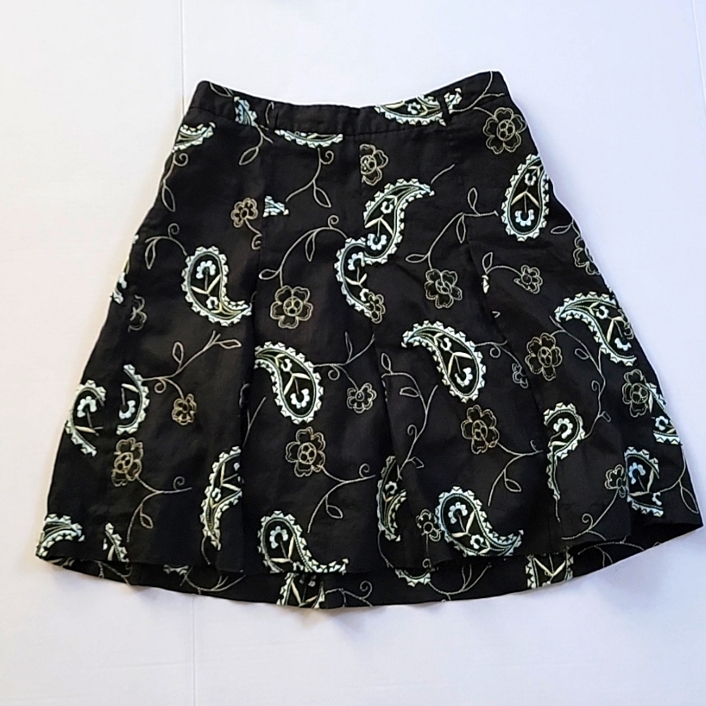 Grace Essentials Linen Pleated Skirt Embroidered Zip Women's 10